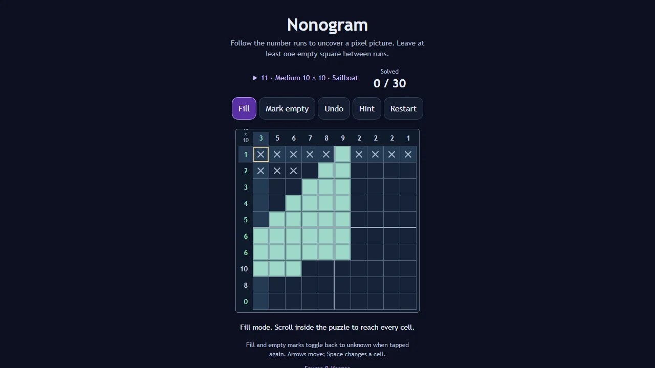 Nonogram gameplay screenshot 1