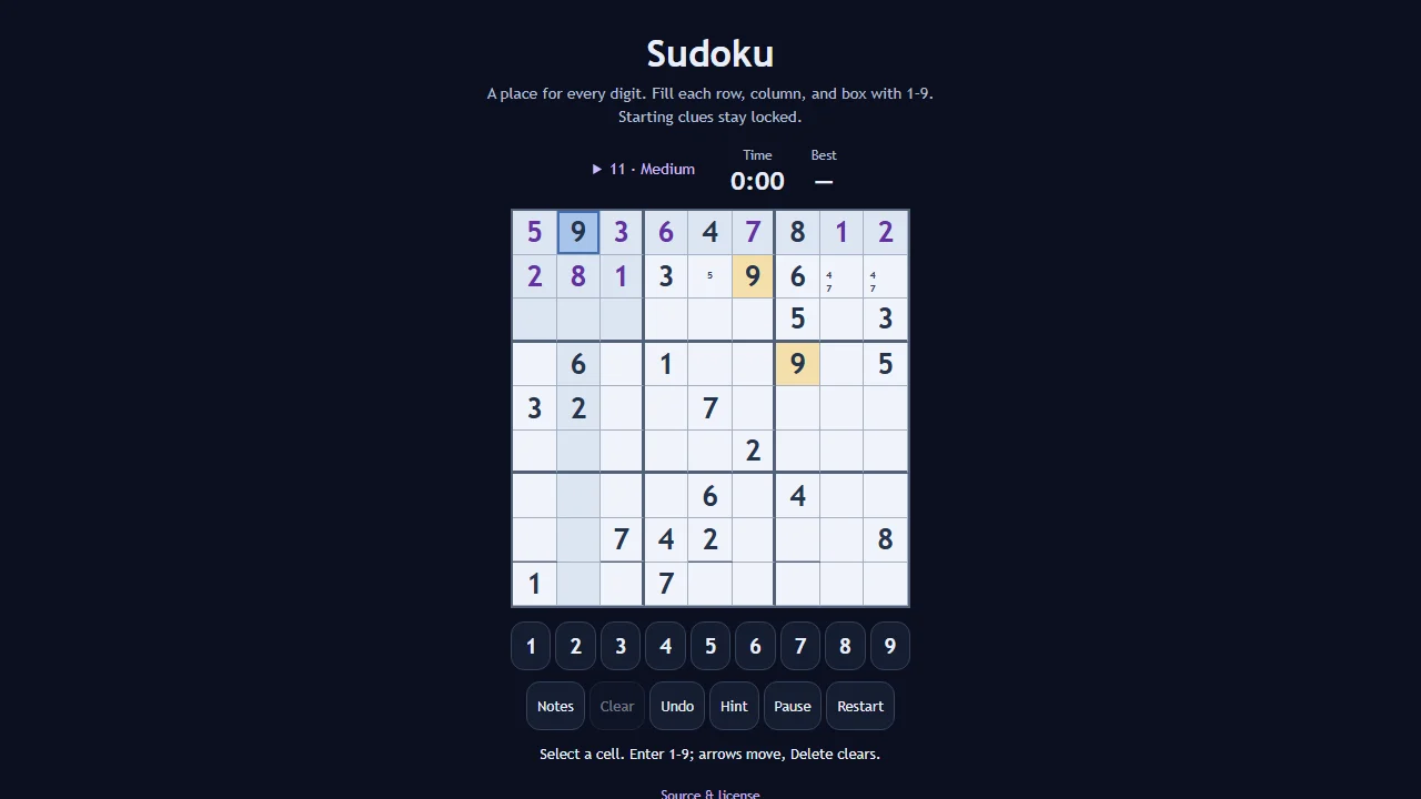 Sudoku gameplay screenshot 1